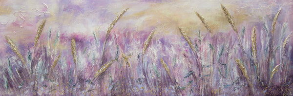 Håndmalede landskabsmalerier "Morgendug" 150x50cm
