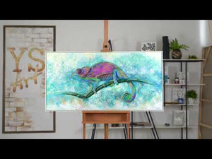 Moderne kunst "Leguan" i akryl med ramme som unik vægdekoration