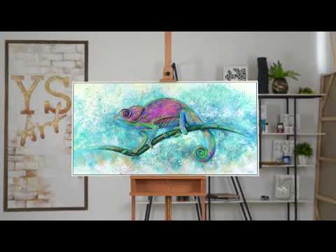 Moderne kunst "Leguan" i akryl med ramme som unik vægdekoration