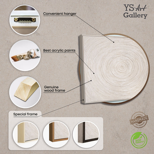 Minimalistisk vægdekoration – Tekstureret akrylmaleri i beige med ramme “Echoes of Time”