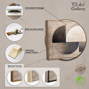 Håndmalede indrammede malerier – Moderne beige vægdekoration “Duet af halvcirkler”