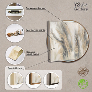 Abstraktes Gemälde Beige Grau – Struktur Leinwandbild mit Rahmen „Wolkenmelodie“