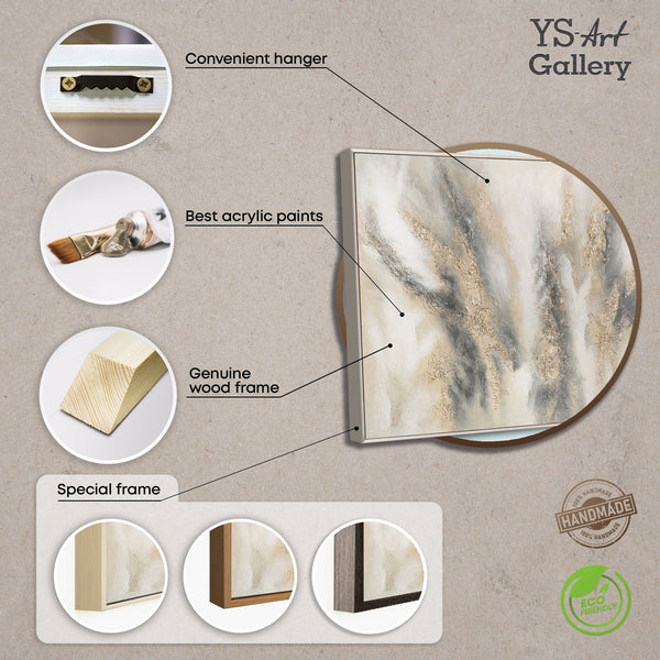 Abstraktes Gemälde Beige Grau – Struktur Leinwandbild mit Rahmen „Wolkenmelodie“