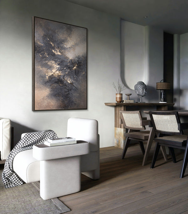 Lærred kunstværk med struktur – Moderne maleri "Himmelglød"