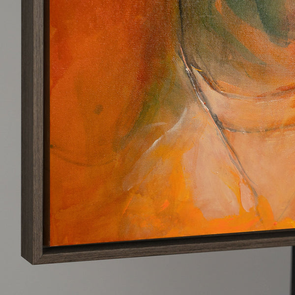 Modernes abstraktes Leinwandbild mit ausdrucksstarker Farbkomposition in warmen Tönen