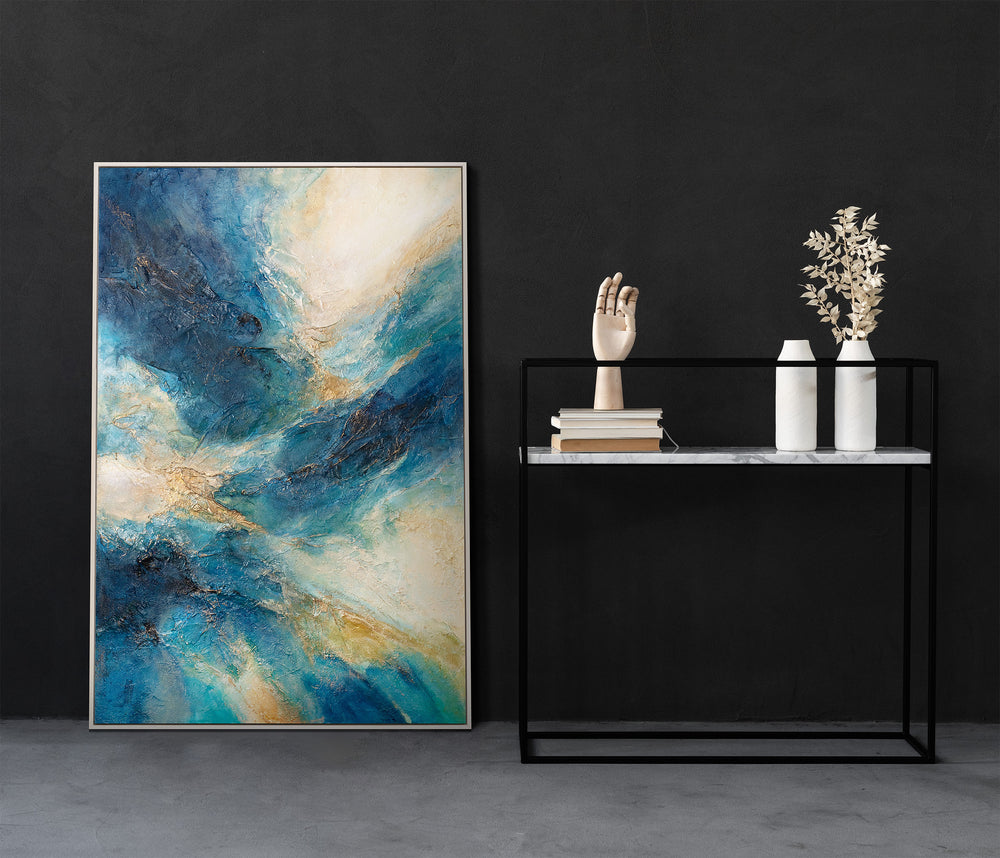 Abstrakt kunst på lærred – Maritimt akrylmaleri "Bølgernes glans"