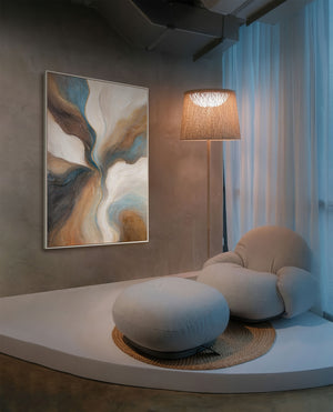 Moderne abstrakt maleri i brun & blå – Håndmalet vægdekoration "Tidens forløb"