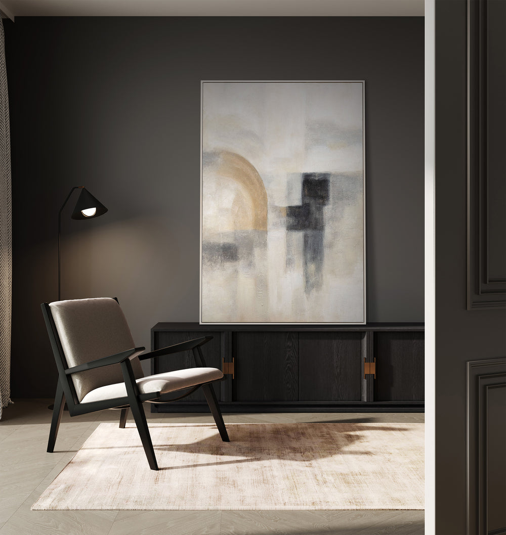 Håndmalet vægkunst moderne kunst „Spøgelseslys“ – struktureret kunst på lærred med ramme