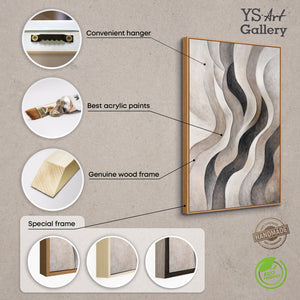 Akrylmaleri med tekstur – Elegant abstrakt kunst i beige og grå “Sandbølger”