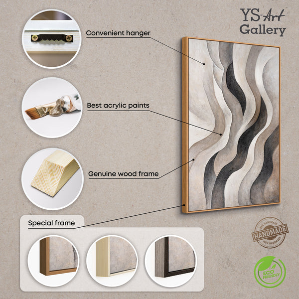 Akrylmaleri med tekstur – Elegant abstrakt kunst i beige og grå “Sandbølger”