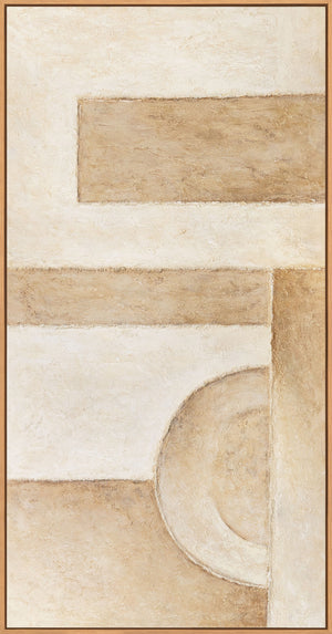 Håndmalet abstrakt akrylmaleri i beige med ramme – Moderne vægkunst “Formernes Rum”