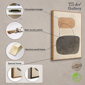 Moderne maleri i beige og grå med ramme – Abstrakt kunst “Kontrasternes balance”