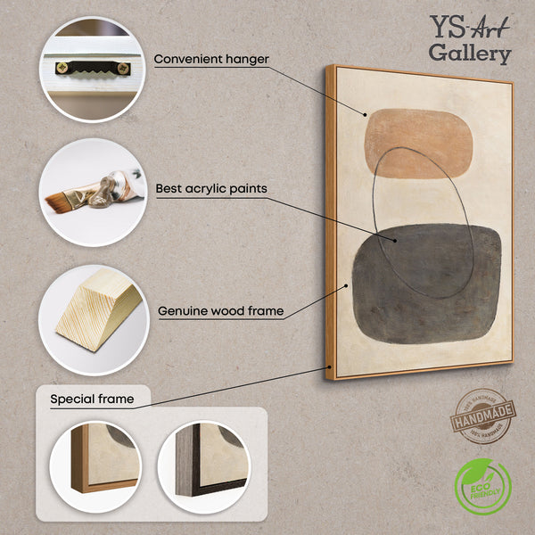 Moderne maleri i beige og grå med ramme – Abstrakt kunst “Kontrasternes balance”