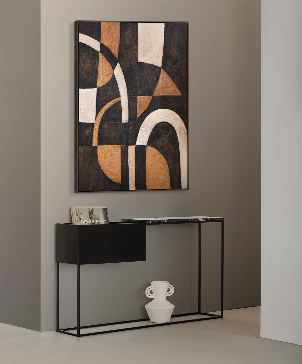 Geometrisk vægkunst håndmalet – akrylmaleri "Kurvernes harmoni"