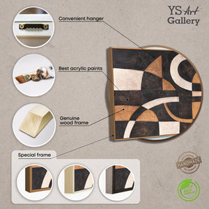Abstrakt akrylmaleri geometri med ramme – Håndmalet vægkunst “Harmoni af kurver”
