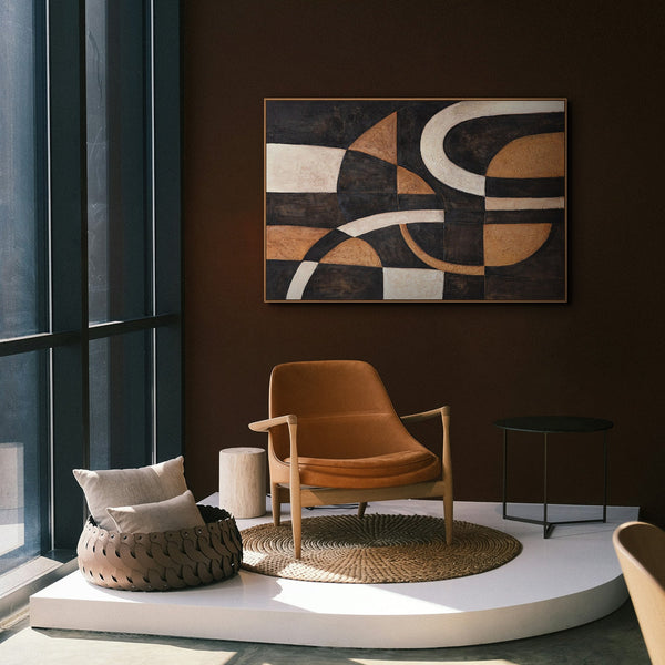 Abstrakt akrylmaleri geometri med ramme – Håndmalet vægkunst “Harmoni af kurver”