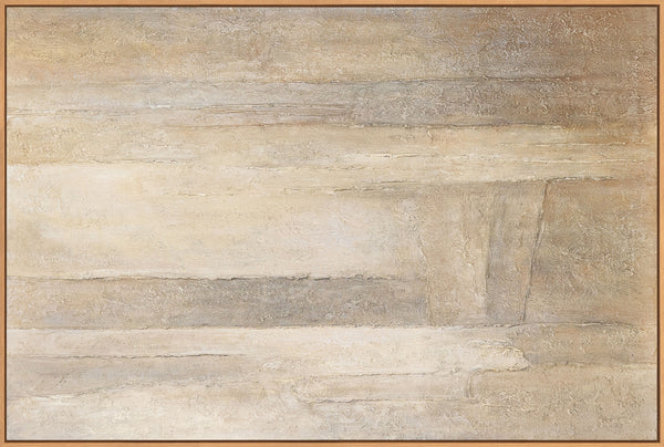 Abstrakt akrylmaleri på lærred i beige grå “Tidens Vertikaler”