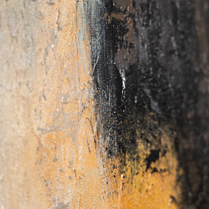 Abstrakt maleri med ramme - Moderne vægkunst i beige, blå og guld "Lysovergange"