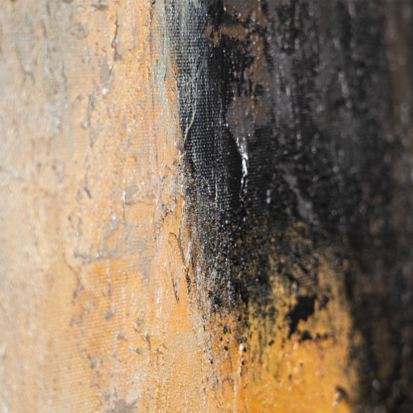 Abstrakt maleri med ramme - Moderne vægkunst i beige, blå og guld "Lysovergange"