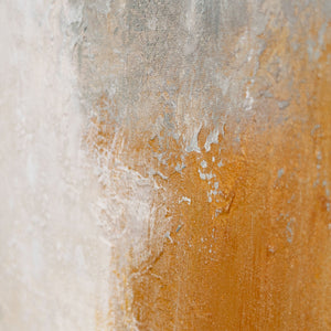 Abstrakt maleri med ramme - Moderne vægkunst i beige, blå og guld "Lysovergange"