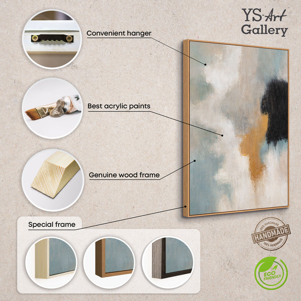 Acrylbild mit Rahmen „Lichtübergänge“ – Abstrakte Wandkunst in Blau und Gold