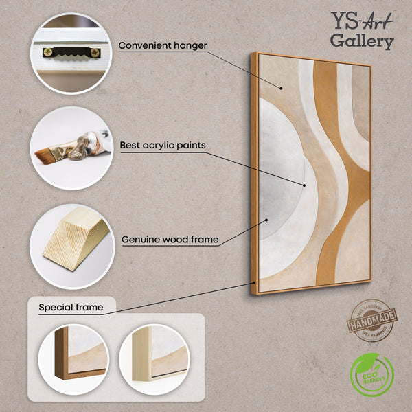 Abstrakt akrylmaleri i varme, naturlige toner - Moderne indrammet maleri "Heat Flow"