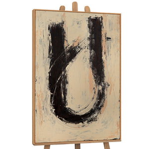 Abstraktes Acrylbild „Stille dazwischen“ – Handgemalte abstrakte Kunst in Beige und Schwarz