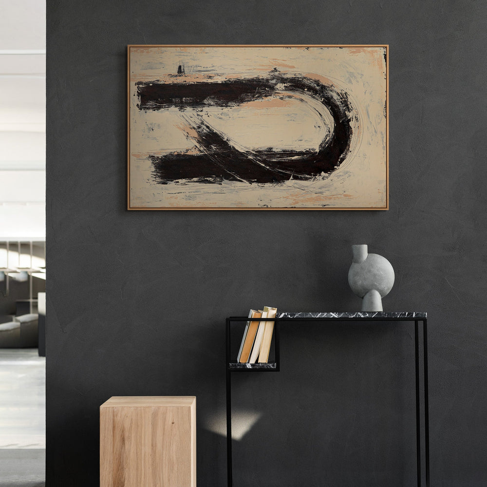 Abstrakt strukturmaleri med kontraster – Tidløs lærredskunst “Stilhed midt imellem”