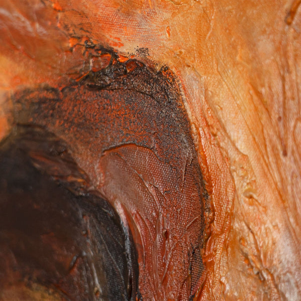 Abstrakte Leinwandkunst mit intensiver Struktur in Orange