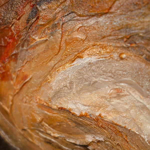 Abstraktes Kunstbild mit fließendem Wirbelmuster in warmen Terrakottafarben