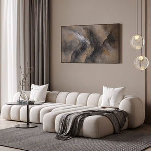 Abstrakt maleri i mørke jordfarver – Håndmalet lærredskunst “Mørke og daggry”