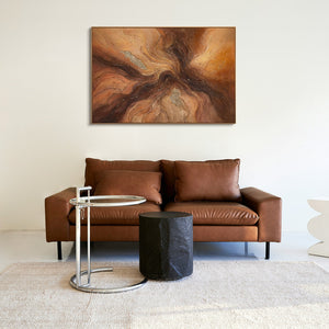Handgemaltes Gemälde in warmen Erdtönen – moderne Leinwandkunst mit Rahmen „Bernsteinfarbene Ströme“