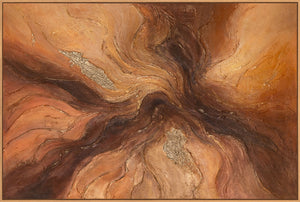 Handgemaltes Gemälde in warmen Erdtönen – moderne Leinwandkunst mit Rahmen „Bernsteinfarbene Ströme“