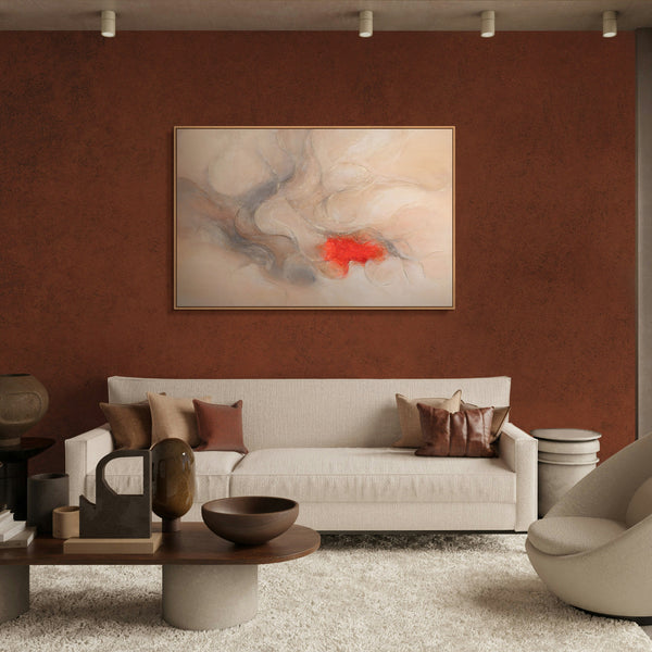 Abstraktes Acrylbild mit rotem Akzent – moderne Wandkunst „Echo der Flammen“