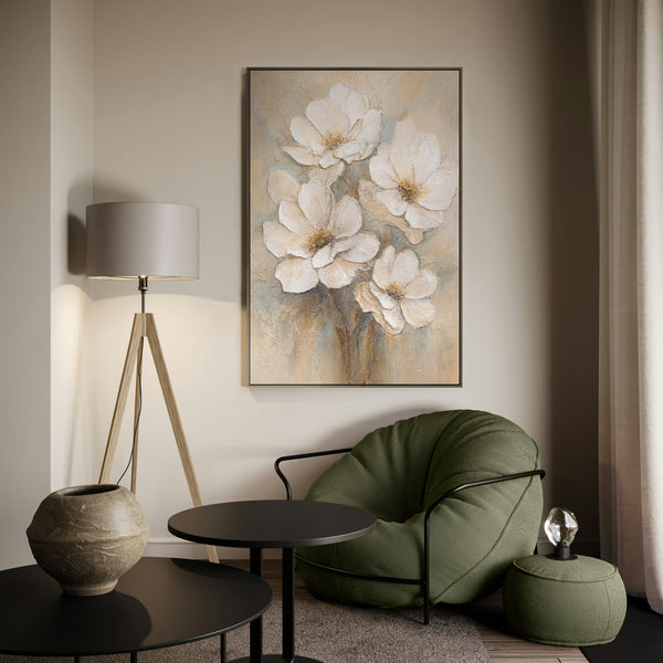 Acrylmaleri på lærred – Moderne blomster maleri "Sløret af Ømhed" håndmalet