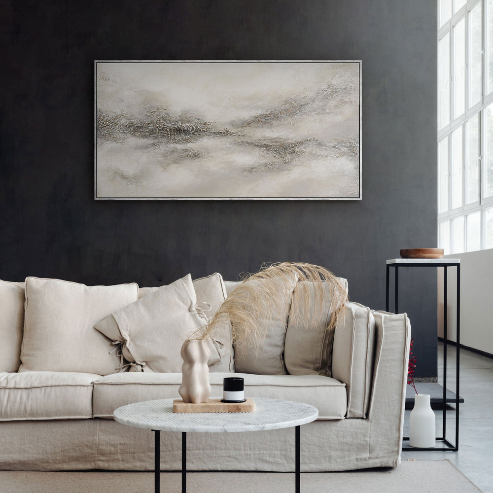 Handmalet Lærredsbillede „Tåget Fjernhed“ – Moderne Abstrakt Kunst