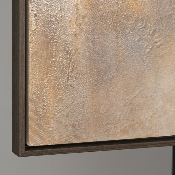 Leinwandbild mit Rahmen „Leuchten in den Wolken“ – Abstrakte Blumen in Goldtönen