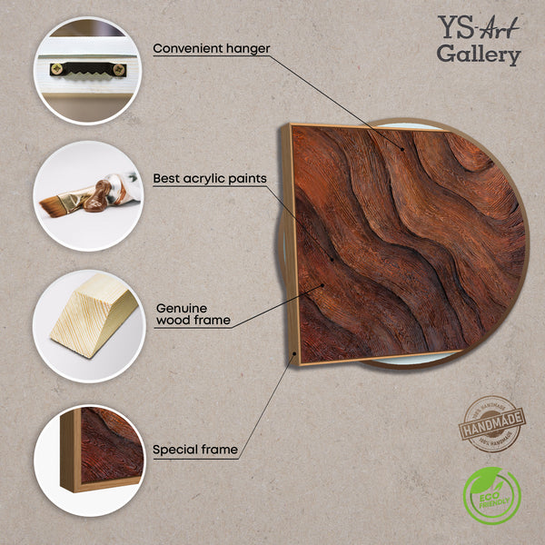 Material und Eigenschaften eines strukturierten Leinwandbildes in Holzoptik, Infografik