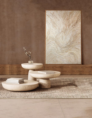 Håndmalet abstrakte malerier med ramme „Træstrøm“ – moderne kunst i beige og creme