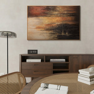 Abstraktes Leinwandbild in Schwarz, Braun und Gold mit Struktur