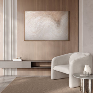 Abstrakt lærredsmaleri "Lysstrøm" i lyse, naturlige toner i ramme