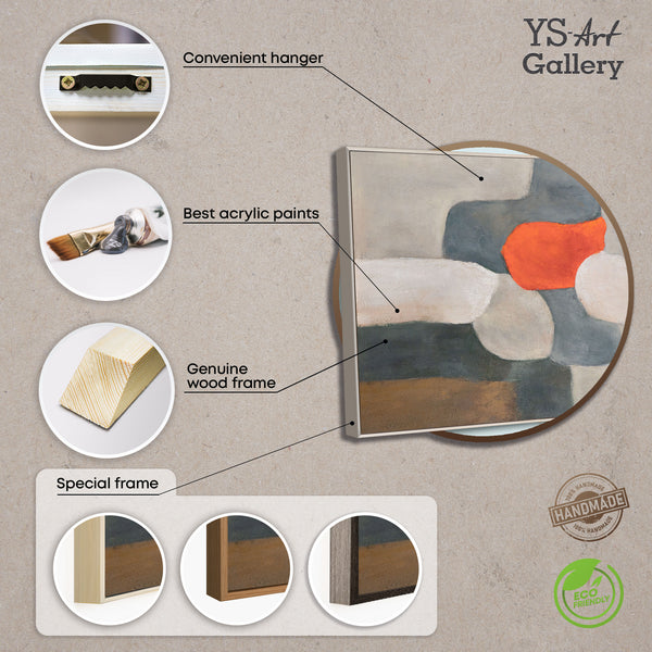 Abstraktes Wandbild in Grau und Orange, moderne Kunst auf Leinwand