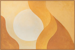 Rolig abstrakt kunst på lærred i en ramme med lys "Embrace of the Dawn"