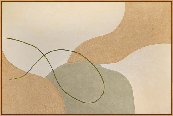 Abstrakt kunst på lærred i en ramme med blide linjer “Flettet sammen”