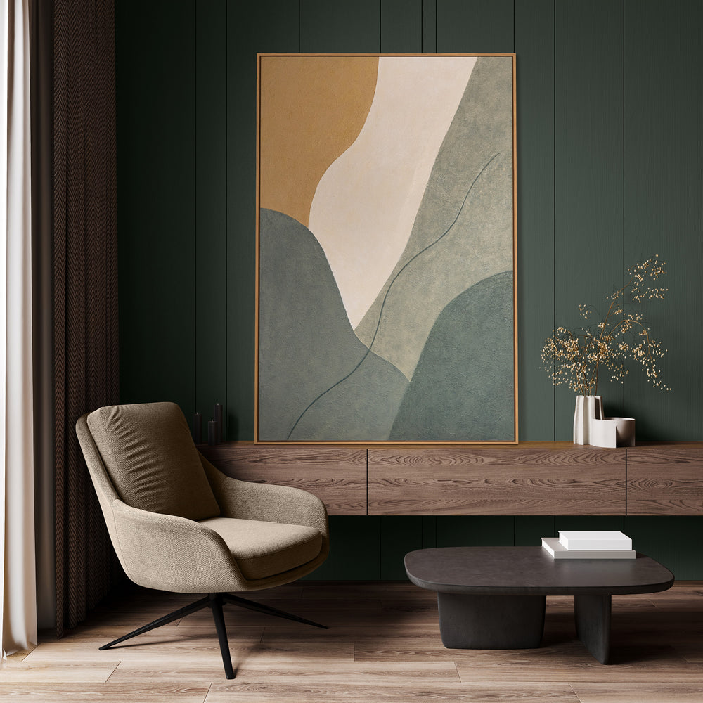 Struktureret acrylmaleri "Evig linje" – moderne vægkunst i naturfarver