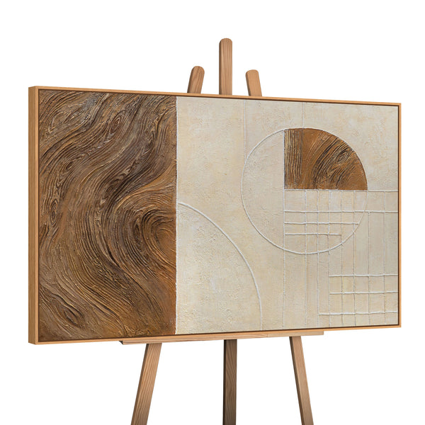 Handmalet Lærredsbillede „Linjer og Cirkler“ – Geometrisk Vægkunst med Ramme