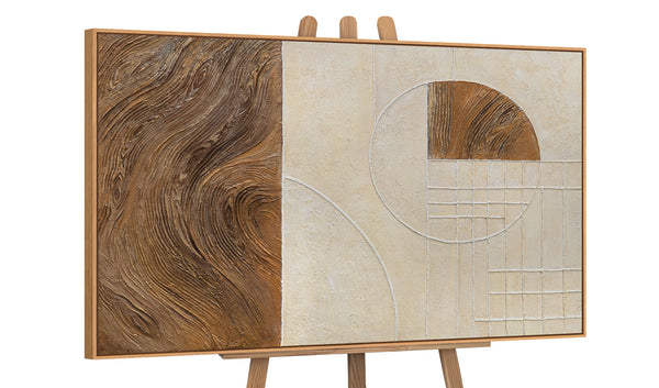 Handmalet Lærredsbillede „Linjer og Cirkler“ – Geometrisk Vægkunst med Ramme