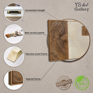 Handmalet Lærredsbillede „Linjer og Cirkler“ – Geometrisk Vægkunst med Ramme