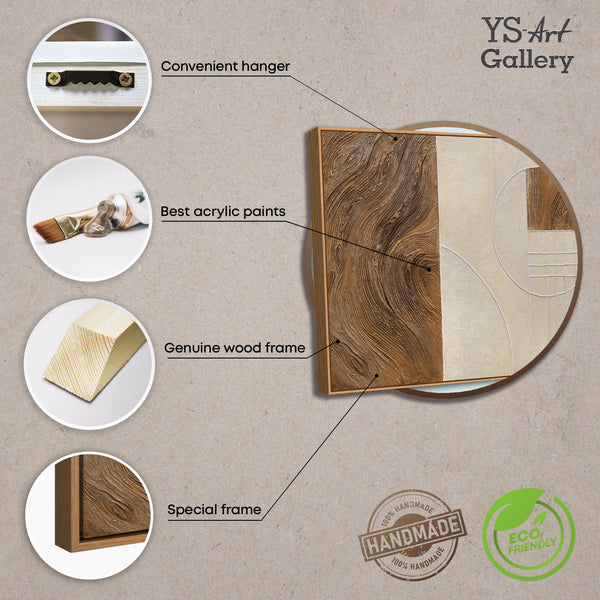 Handmalet Lærredsbillede „Linjer og Cirkler“ – Geometrisk Vægkunst med Ramme