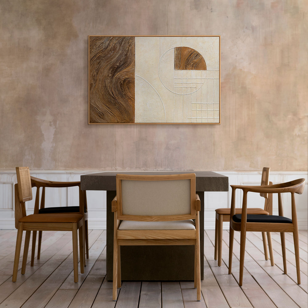Handmalet Lærredsbillede „Linjer og Cirkler“ – Geometrisk Vægkunst med Ramme